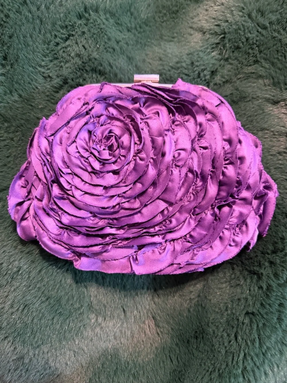 White House Black Market Purple Rose Appliqué Satin Clutch - Picture 2 of 4